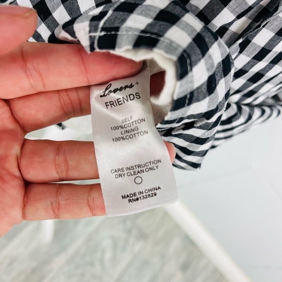 Lovers + Friends Black White Buffalo Plaid Puff Rouch Sleeve Lace up Mini Dress - Picture 8 of 10